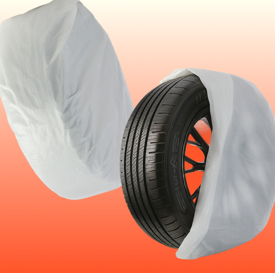 Tire bags showcasing polyethylene film protection for automotive storage